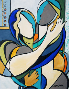 Locked Hearts, Acrylic on Canvas Paper 14x11 Matted to 20x16 by J.Jarville