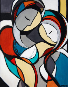 Snow Angels, Acrylic on Canvas Paper 14x11 Matted to 20x16 by J.Jarville