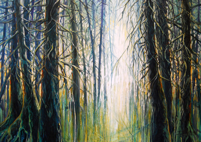 Trees of Mystery, Acrylic on Canvas,56x40x1.5 by J.Jarville. In the VGH/UBC Art Collection